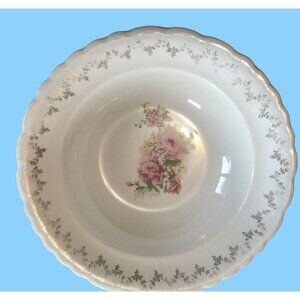 Carrollton Pottery Cabbage Rose Serving Bowl Pink White Farmhouse Grannycore